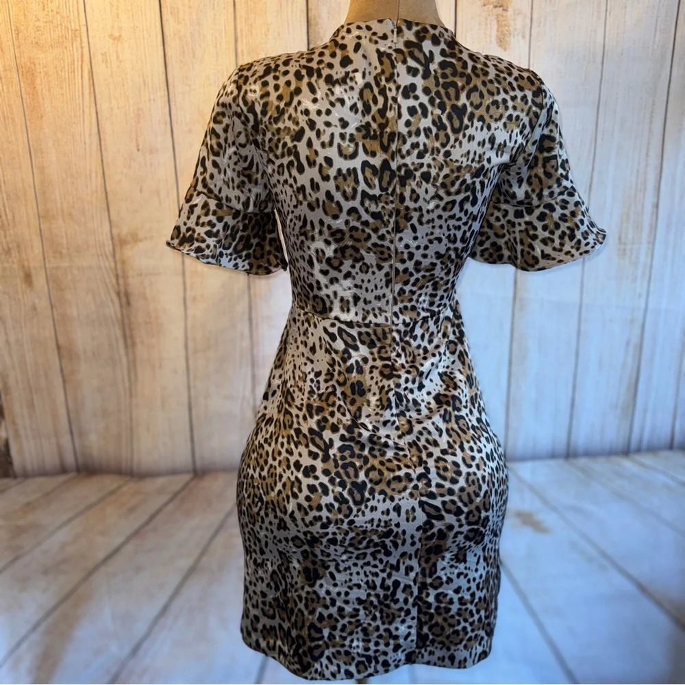 Banana Republic Black and tan leopard/ cheetah animal print Sheath Dress, satin - Picture 5 of 9